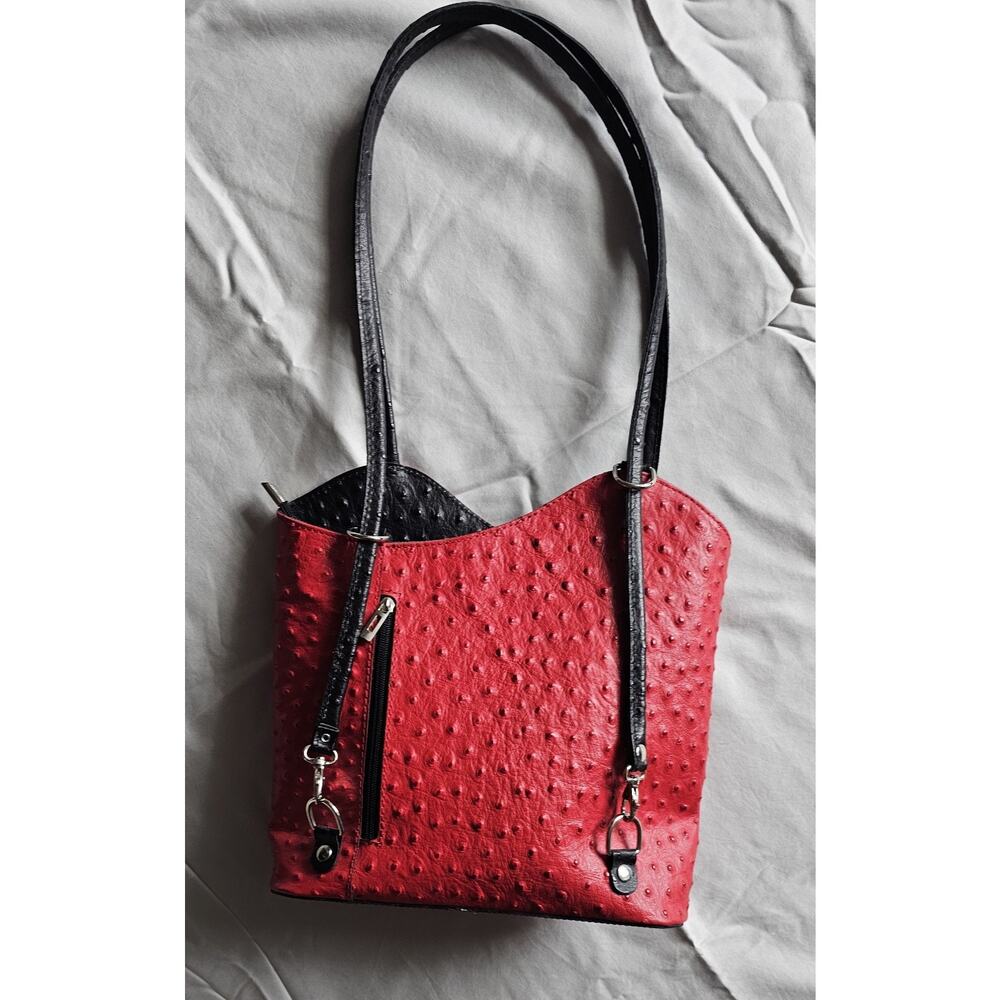 Borse in Pelle Italy Convertible Bag Red Croc Embossed Calfskin Italian Leather